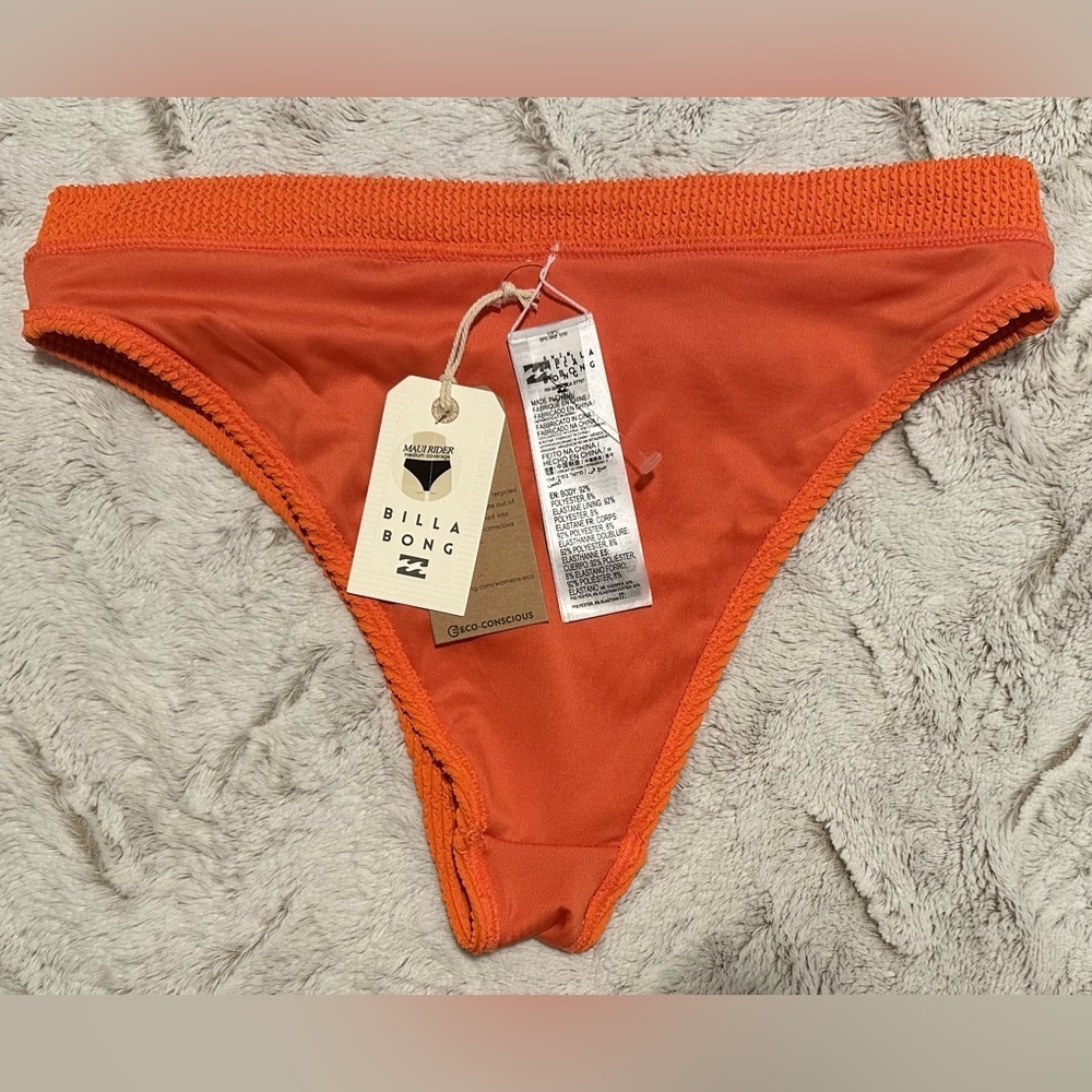 Billabong Coral Orange High Waist Ribbed Bikini Bottom Swimwear - Picture 8 of 10